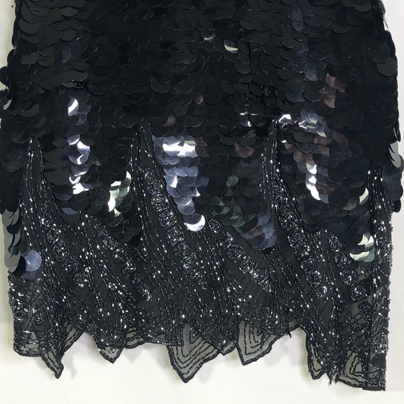 Vintage Nite Line Circle Paillettes Beading Black Blouse Tank Top Gatsby Party - Picture 3 of 8